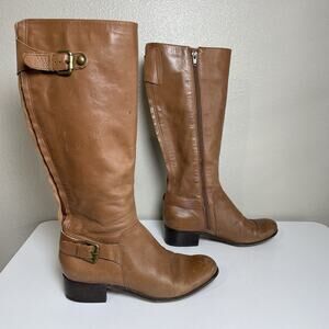Corso Como Brown Leather Sole Knee High Riding Boots Buckles Women's Sz 7 M
